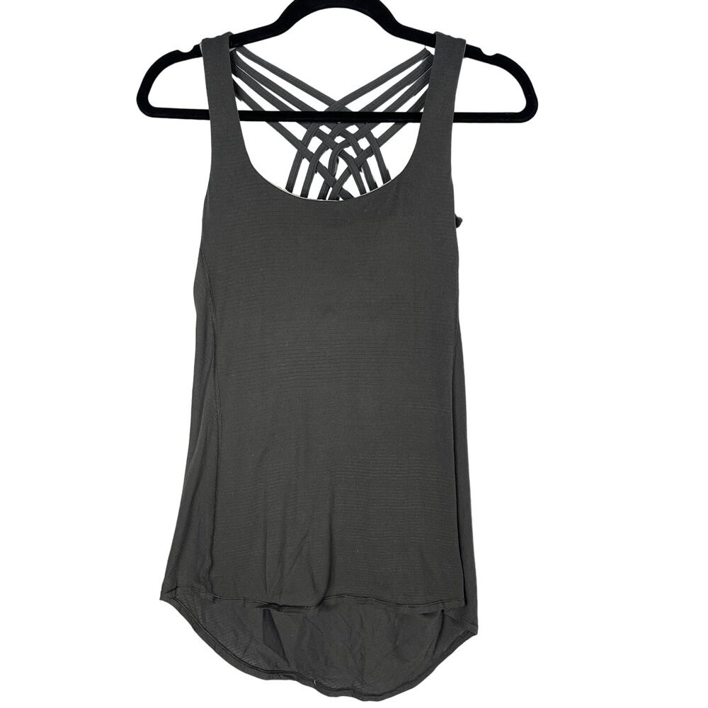 Lululemon Womens 6 Gray Grey Wild Tank Top Open Strappy Back Shelf Bra Luon